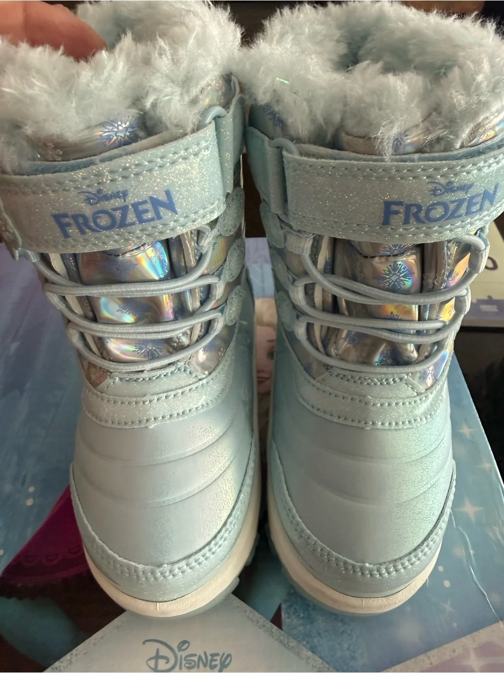Disney Frozen Light Blue Girls Winter Boots with Elsa & Anna Graphics